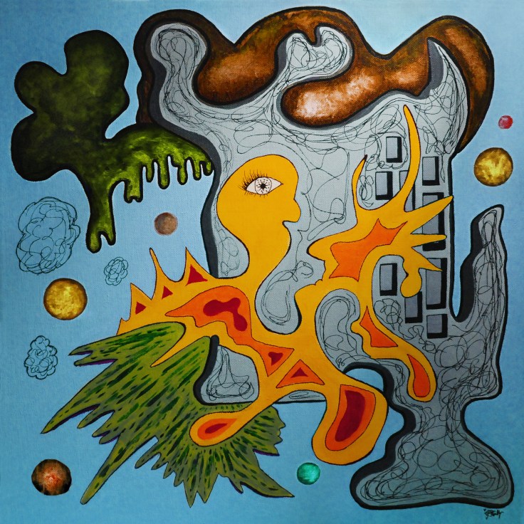 "Blue Birdie" Mixed Media, 50x50cm, 2013.